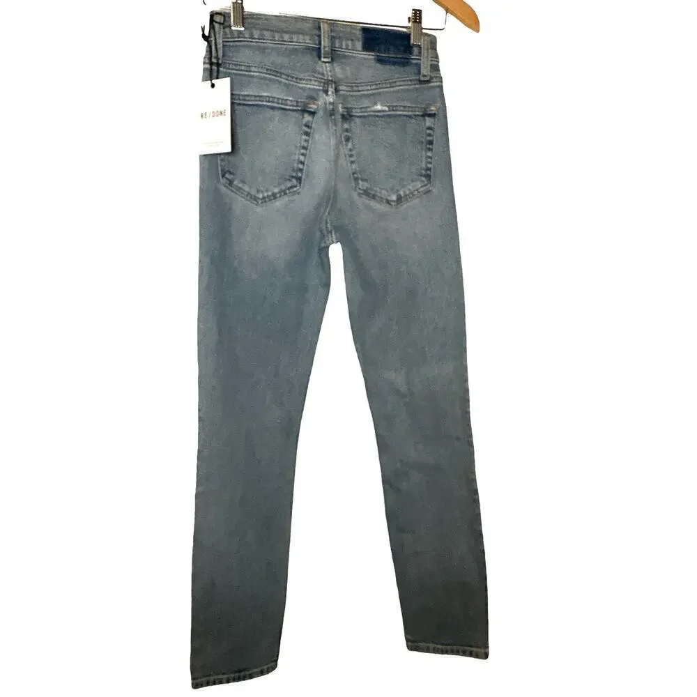 RE/DONE Women's 70s Ultra High Rise Stove Pipe Ankle Denim Jeans Sz 24 Blue NWT